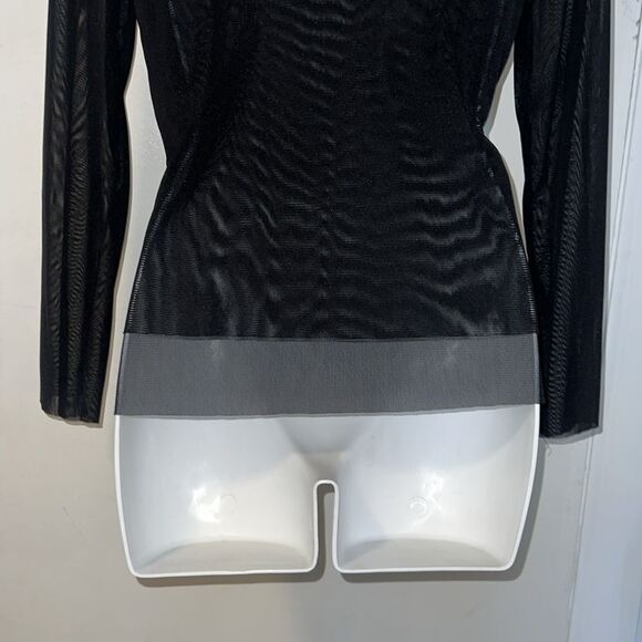 BABETTE Black Double Layer Sheer Long Sleeve Top-S - Picture 6 of 7